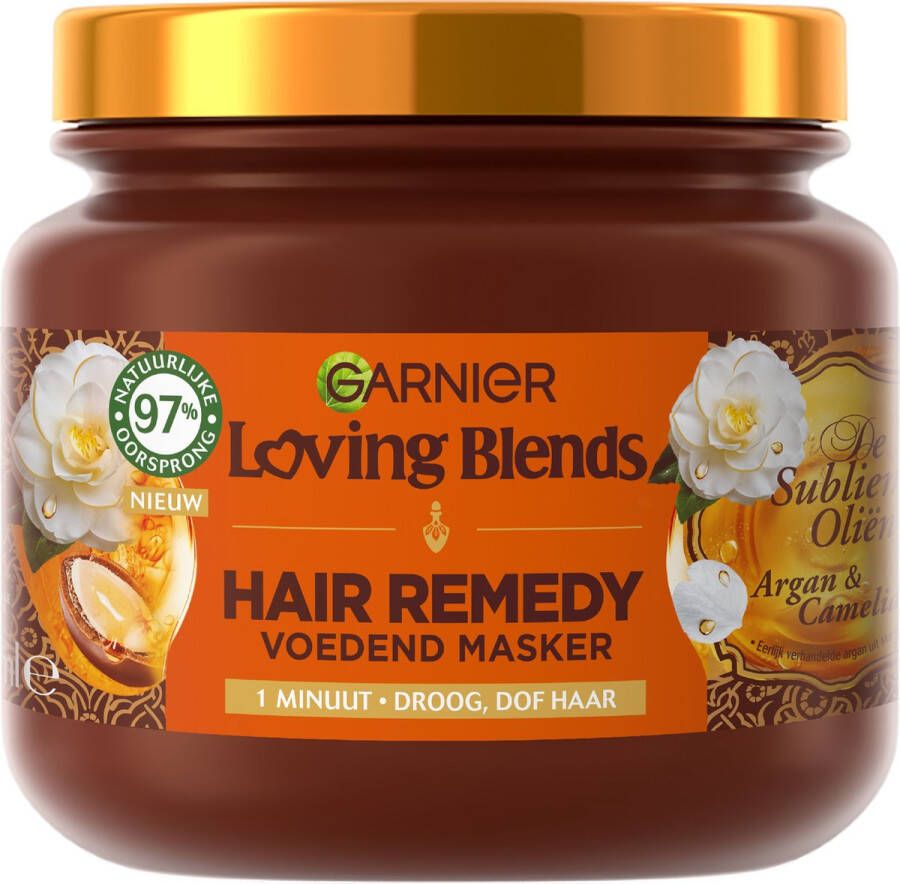Garnier Loving Blends Hair Remedy Haarmasker Argan & Cameliaolie Voedend glansgevend masker voor droog en dof haar 340 ml
