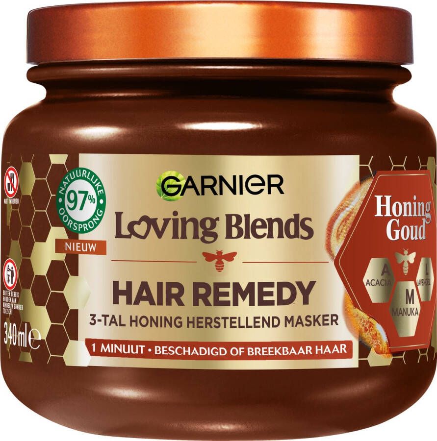 Garnier Loving Blends Hair Remedy Haarmasker Honing Goud Herstellend masker voor beschadigd of breekbaar haar 340 ml