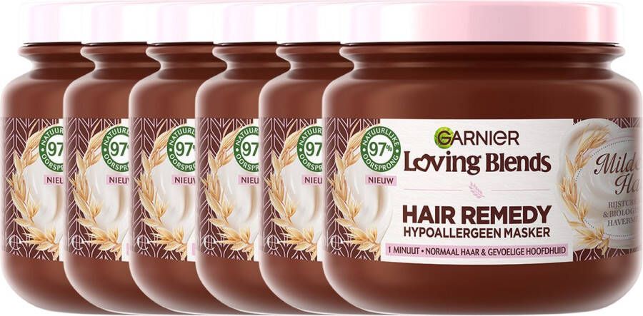 Garnier Loving Blends Milde Haver Hair Remedy Haarmasker Voordeelverpakking Hypoallergeen Masker Voor Normaal Haar Gevoelige Hoofdhuid 6 x 340ml