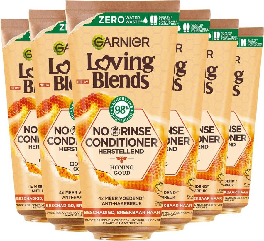 Garnier Loving Blends Honing Goud Herstellende No Rinse Conditioner Voordeelverpakking Beschadigd Breekbaar Haar 6 x 200ml