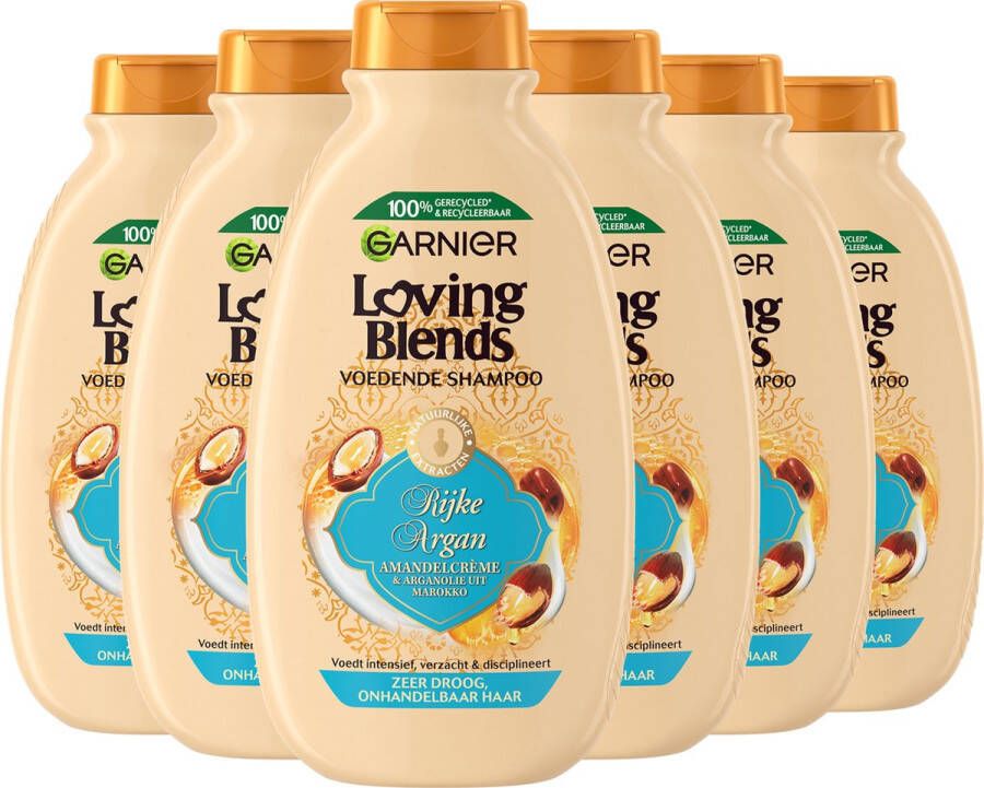 Garnier Loving Blends Rijke Argan Voedende Shampoo Voordeelverpakking Zeer Droog Onhandelbaar Haar 6 x 300ml