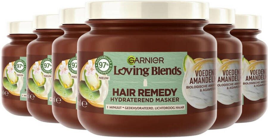 Garnier Loving Blends Voedende Amandelmelk Hair Remedy Haarmasker Voordeelverpakking Hydraterend Masker Voor Gedehydrateerd Lichtdroog Haar 6 x 340ml