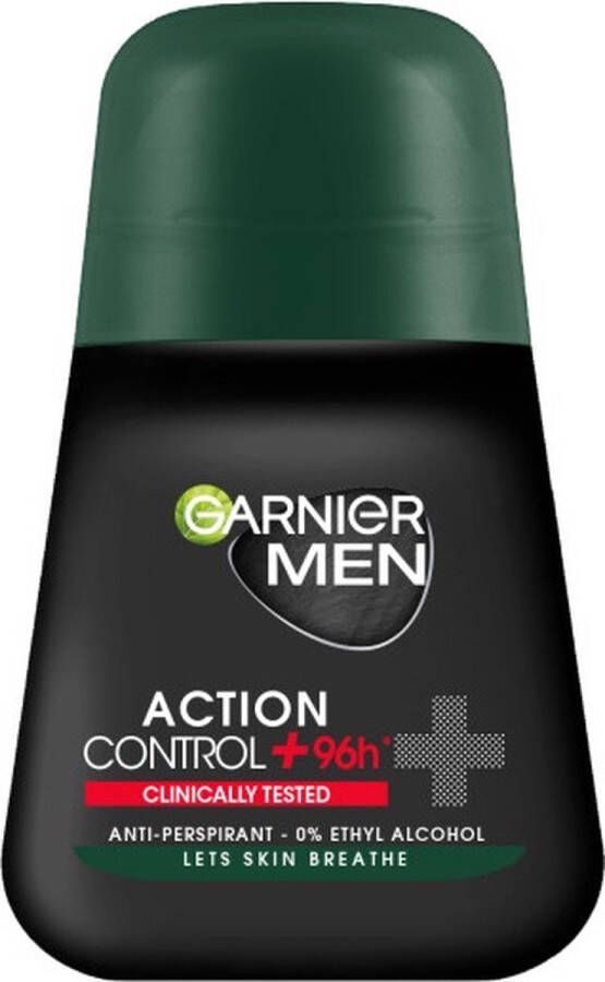 Garnier Men Action Control Plus 96h Deodorant Man Deo Roller Heren 50 ml O% Ethyl Alcohol Laat je huid ademen