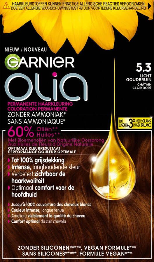 Garnier Olia 5.3 Licht Goudbruin Haarverf zonder Ammoniak voor een aangename geur