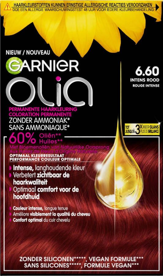 Garnier Olia 6.60 Intens Rood Haarverf zonder Ammoniak voor een aangename geur