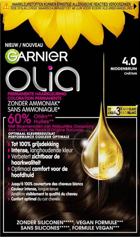 Garnier Olia Haarverf 4.0 Middenbruin Haarverf zonder Ammoniak voor een aangename geur