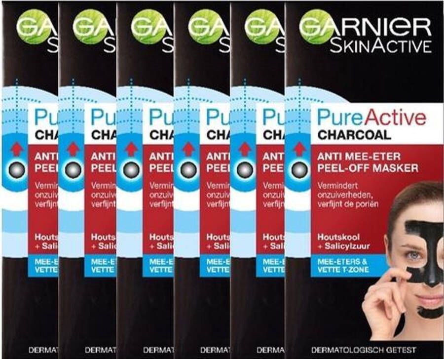 Garnier Skinactive Face Pure Active Peel-Off Masker Charcoal 6 x 50 ml Multiverpakking Gezichtsmasker Tegen Mee-Eeters