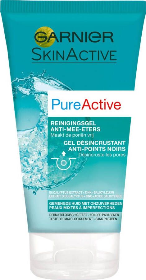 Garnier Pure Active Reinigingsgel Anti-Eters voor een Gemengde Huid Tegen mee-eters & verstopte poriën 150 ml