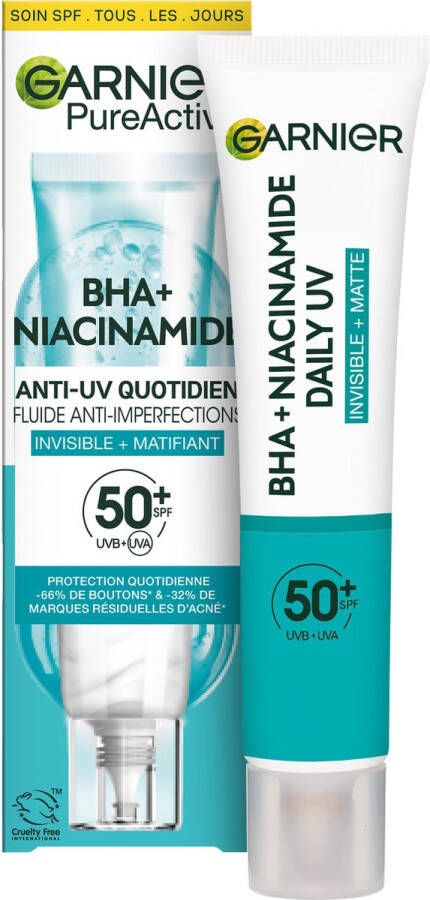 Garnier PureActive BHA + Niacinamide Daily fluid met SPF 50+ tegen onzuiverheden lichte matte formule 40ml