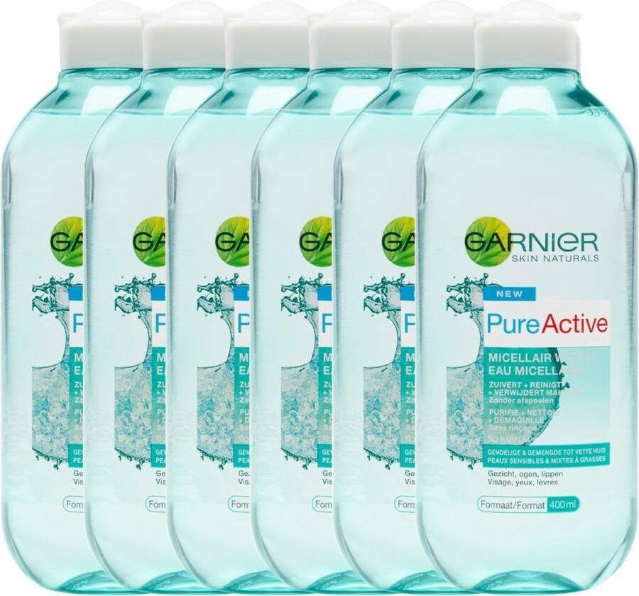 Garnier PureActive Micellair Reinigingswater Gevoelige & Gemengte tot Vette Huid 6 x 400 ml Voordeelverpakking