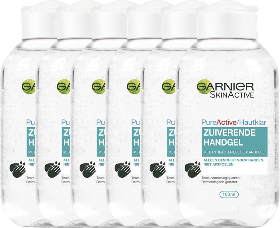 Garnier PureActive Zuiverende Handgel 6 x 100 ml Handgel met antibacterieel bestanddeel