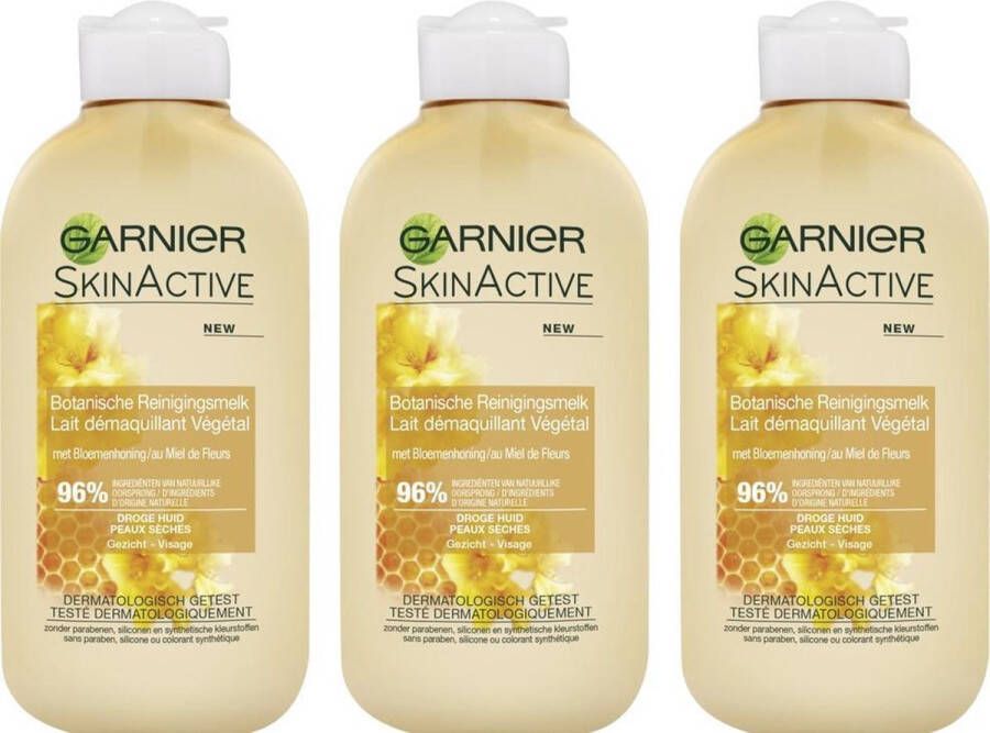 Garnier SkinActive Botanische reinigingsmelk Bloemenhoning Droge huid 3 x 200 ml