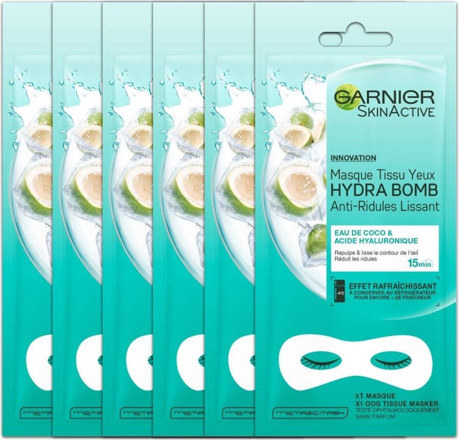 Garnier Skinactive Face Sheet Oogmasker Kokosnoot en Hyaluronzuur 5 stuks Voordeelverpakking