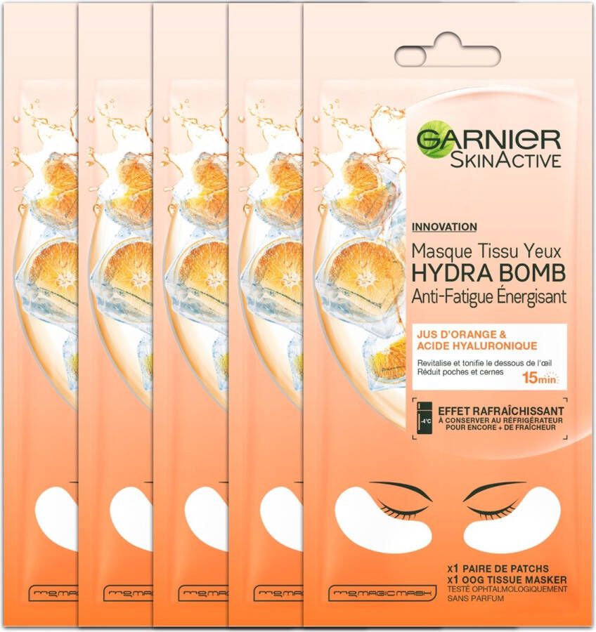 Garnier Skinactive Face Sheet Oogmasker Sinaasappelsap en Hyaluronzuur 20 stuks Voordeelverpakking