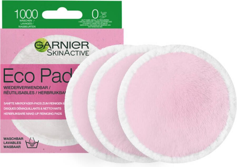 Garnier SkinActive Eco Pads Herbruikbare Wattenschijfjes 3 Stuks Duurzame Gezichtsreiniging