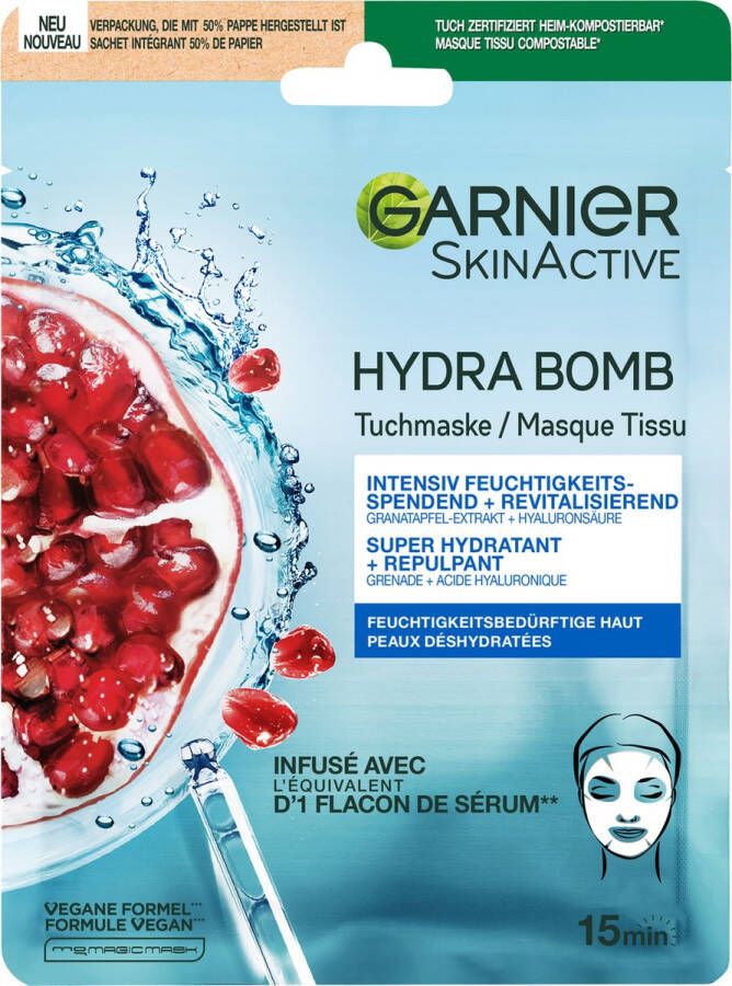 Garnier SkinActive Hydra Bomb Sheet Mask met Granaatappel Gezichtsmasker – Tissue Masker Gezichtsverzorging