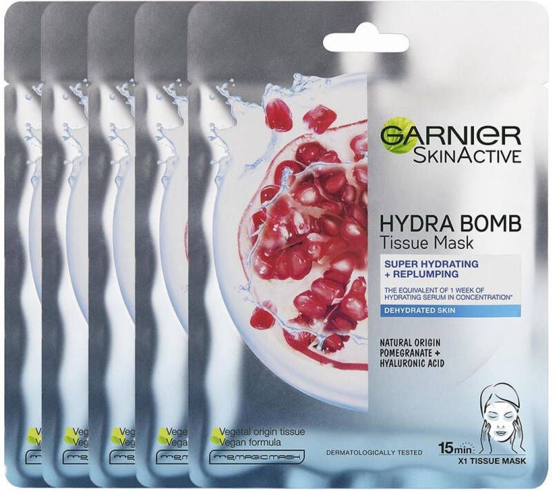 Garnier SkinActive Hydra Bomb Sheet Masker met Granaatappel Gezichtsmasker 20 Stuks Voordeelverpakking