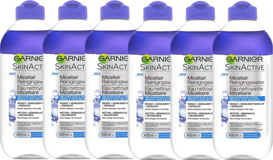 Garnier SkinActive Micellair Reinigingswater Delicate Huid en Ogen Verzachtend en Reinigend Micellair Water 6 x 400ml Voordeelverpakking