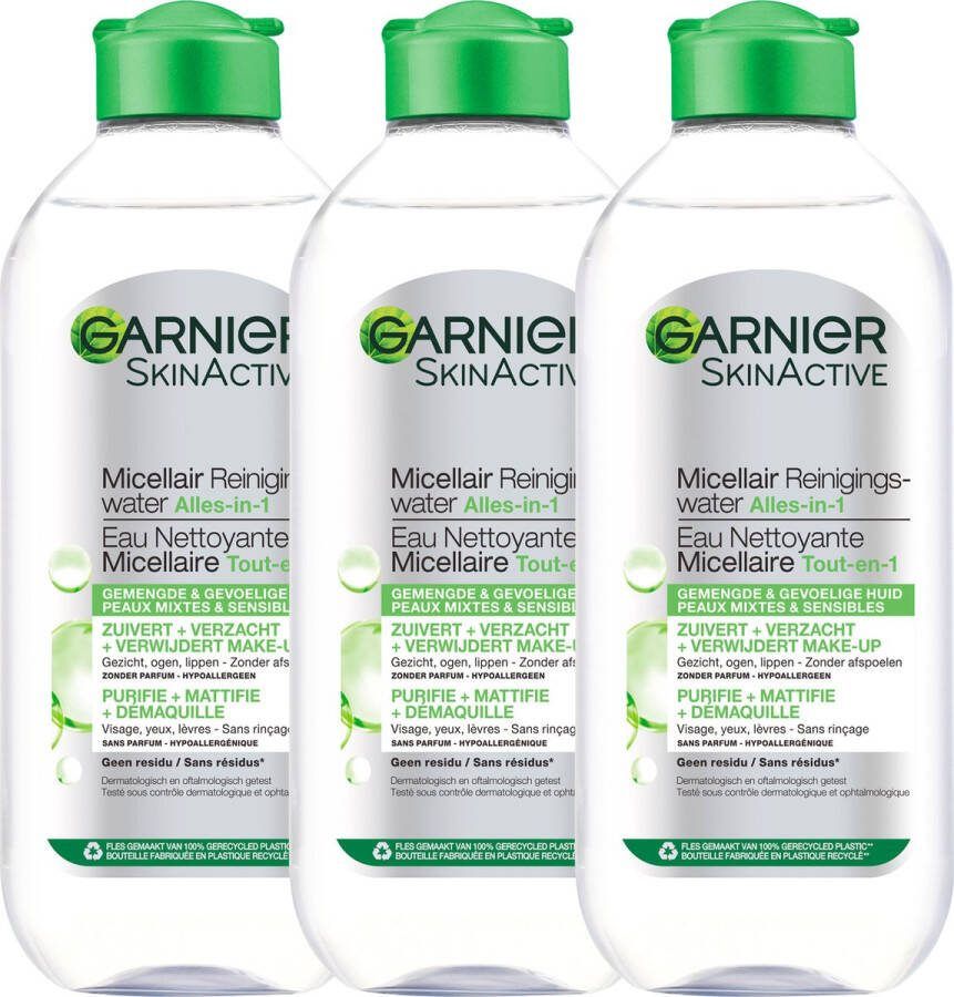 Garnier SkinActive Micellair Reinigingswater Gemengde huid 3 x 400 ml Micellair Water Voordeelverpakking