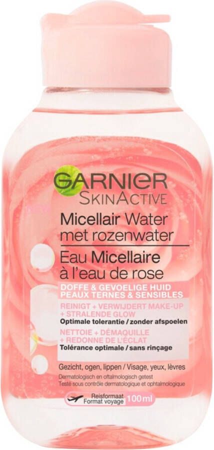 Garnier Skinactive Micellair Reinigingswater Met Rozenwater 100ml Reisformaat Gezichtsreiniger voor een Stralende Huid
