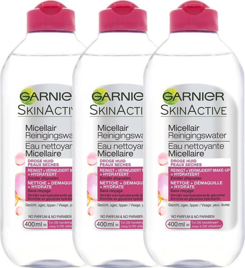 Garnier SkinActive Micellair Reinigingswater voor de Droge Huid 3 x 400 ml Micellair Water Voordeelverpakking