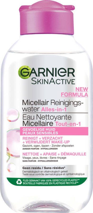 Garnier SkinActive Micellair Reinigingswater voor de Gevoelige Huid 100 ml Verzachtend en Reinigend Micellair Water Reisformaat