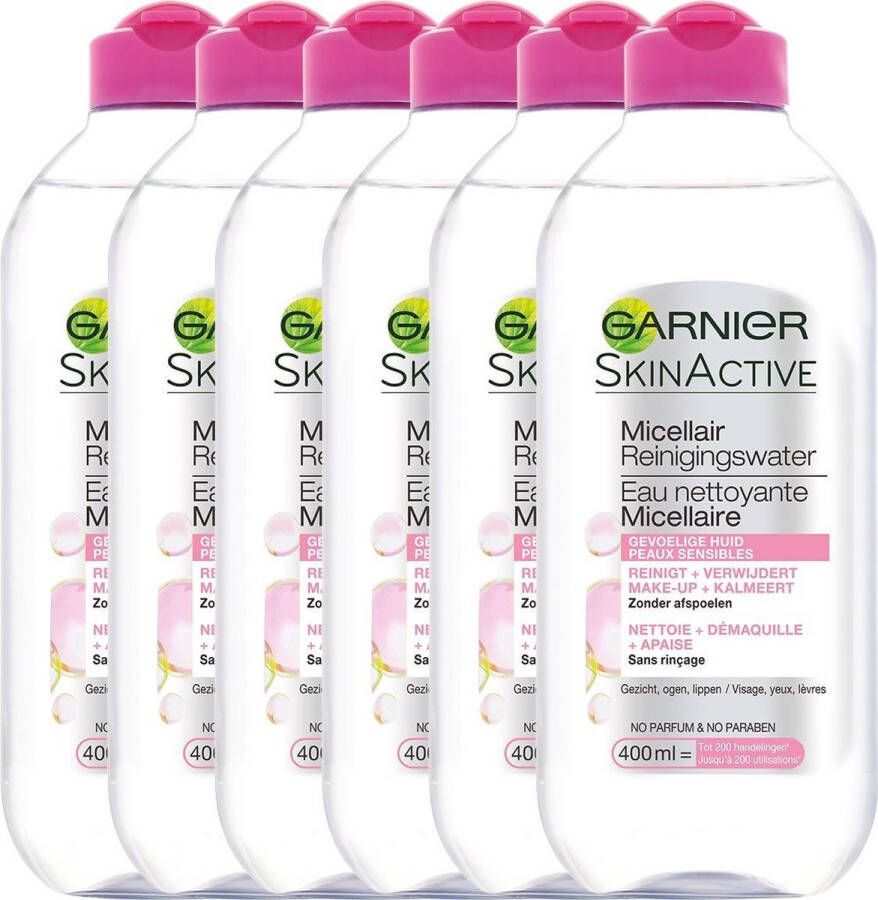 Garnier SkinActive Micellair Reinigingswater voor de Gevoelige Huid – Milde Gezichtsreiniging – Zachte Make-Up Remover 6 x 400ml