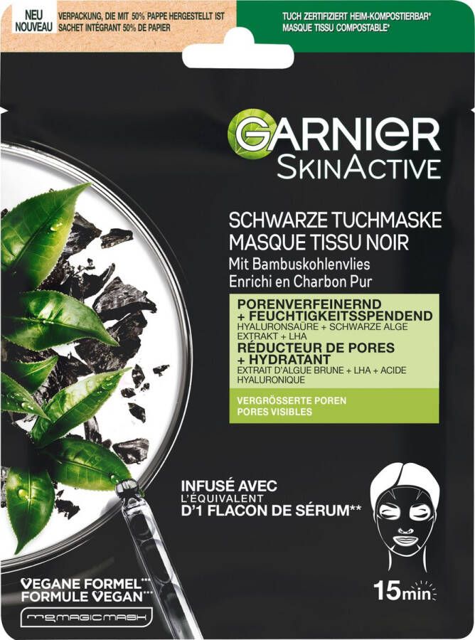 Garnier SkinActive Pure Charcoal Sheet Mask 1 Stuk Gezichtsmasker met Houtskool en Hyaluronzuur