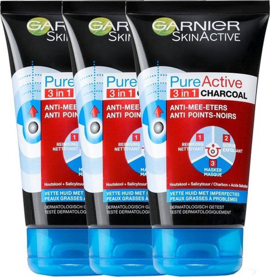 Garnier SkinActive PureActive 3-in-1 Masker met Charcoal 5 x 50 ml Voordeelverpakking