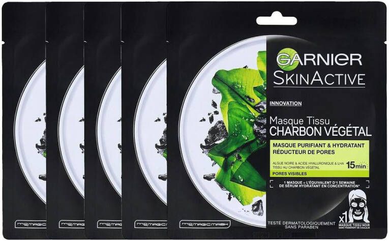 Garnier Skinactive Face Pure Charcoal Zwart Sheet Gezichtsmasker 20 stuks Voordeelverpakking