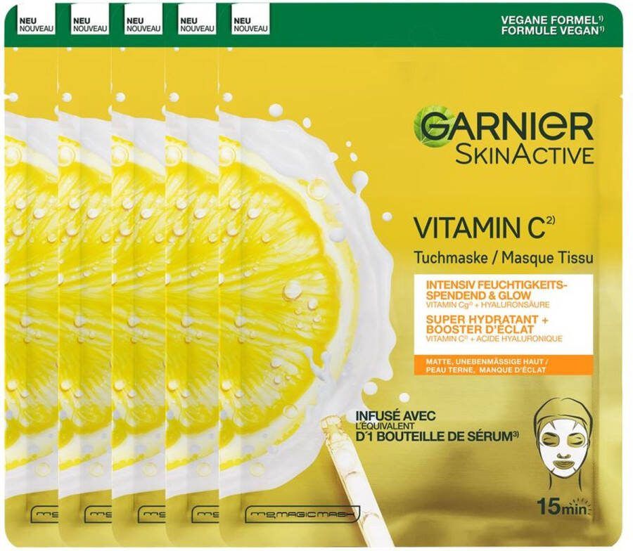 Garnier SkinActive Tissue Masker met Vitamine C* Voordeelverpakking 5 stuks