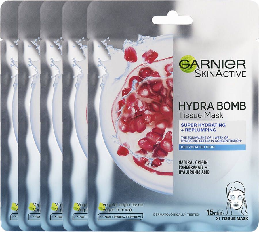 Garnier Skinactive Hydra Bomb Tissue gezichtsmasker met granaatappel 5 stuks multiverpakking