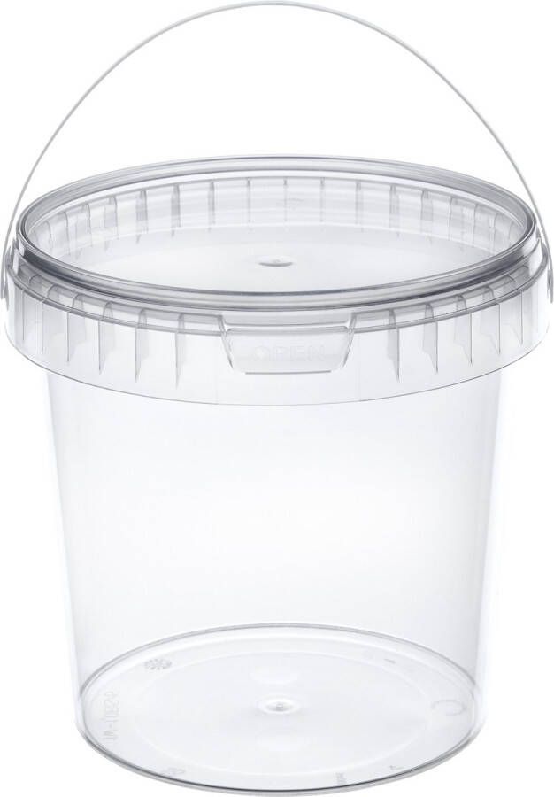 GARRONDA 20x stuks -1 L Emmer Met Deksel Verpakkingsemmer Emmertje Rond Transparant GD-PL-BIS-Tra