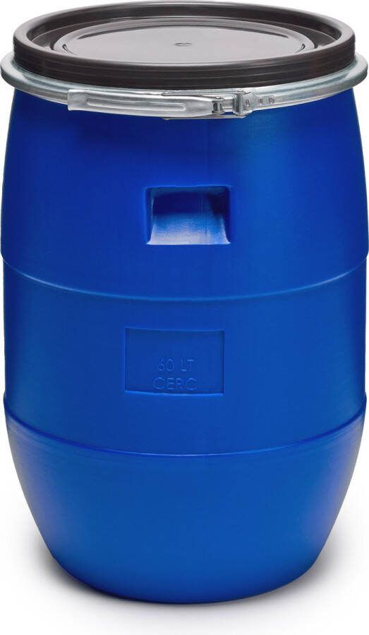 GARRONDA 60L Kunststof Trommel Met Deksel Vat Regenton HDPE Voedselvat Tuin Hobbock Blauw Zwart GD-STE-Barrel