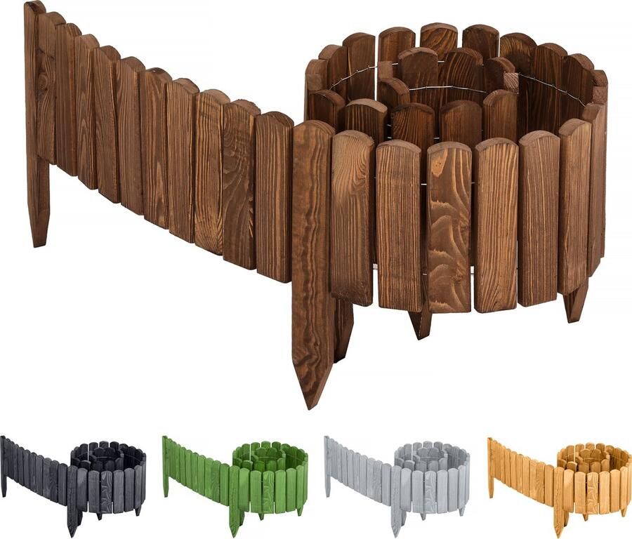 GARRONDA Rollborder Flexibele houten Gazonafscheiding Palissade padenafscheiding kan worden ingekort Donkerbruin Hoogte: 30 cm hekje 200 cm