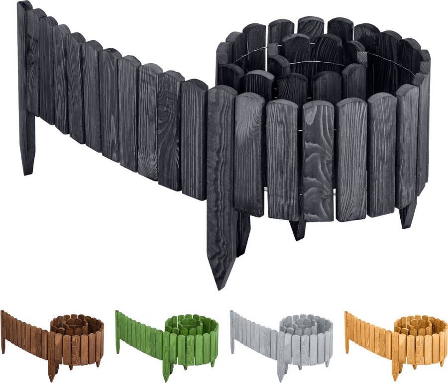 GARRONDA Rollborder Flexibele houten Gazonafscheiding Palissade padenafscheiding kan worden ingekort Grafiet Hoogte: 40 cm hekje 200 cm