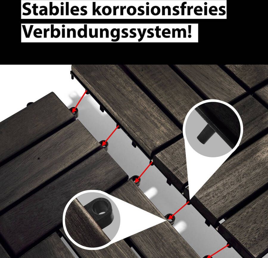 Gartenfreude houten terrastegel set 10 stuks ca. 0.9m². 30x30cm -weersbestendig Zwart Bruin