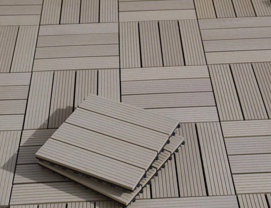 Gartenfreude WPC terrastegel hout kunststof composiet set 10 stuks (ca. 0.9m2_) 30x30cm weersbestendig lichtgrijs
