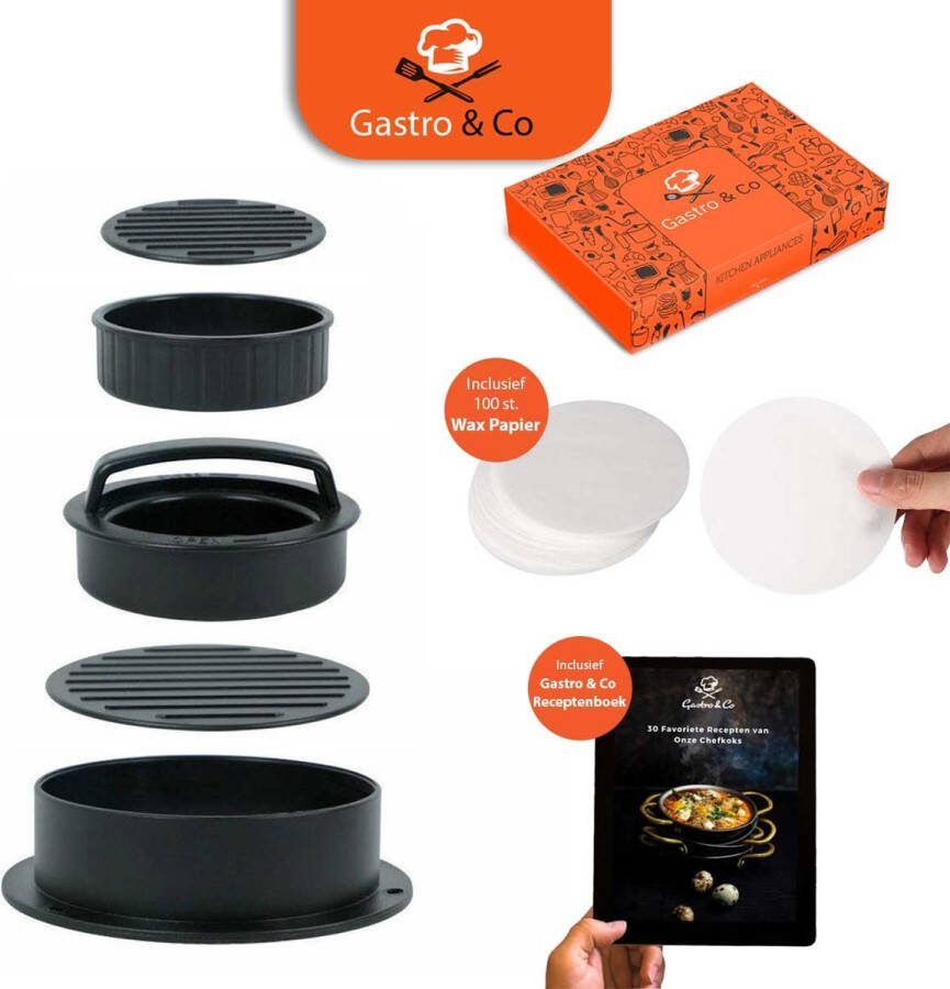 Gastro & Co 3 in 1 Hamburgerpers Incl. 10 Papiertjes + Recepten E-Book Hamburgermaker