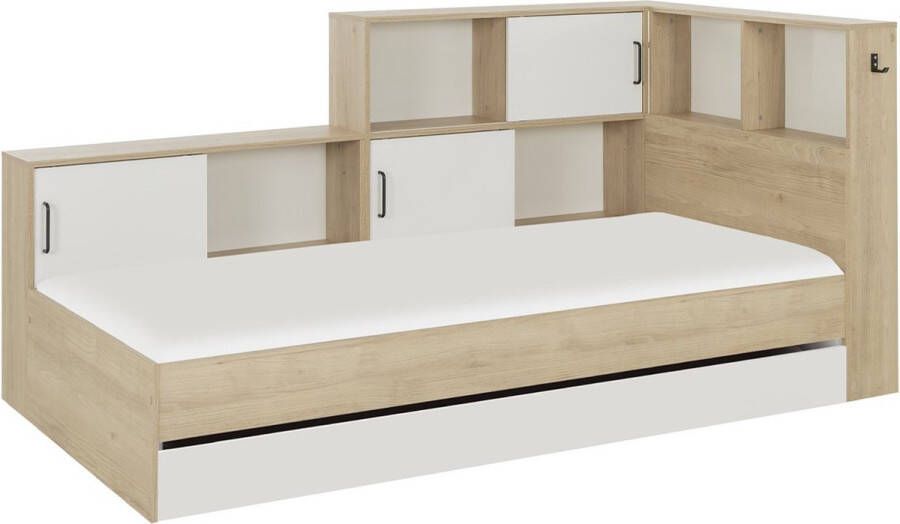 Gautier_diagone Vente unique Bed ARMAND met opbergruimte en laden 90 x 200 cm Kleur Natuurlijk licht L 221 cm x H 104 cm x D 120 cm