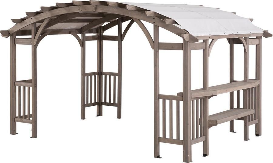 Gazebo Pergola in cedarhout 427x305cm met grijze polyester luifel