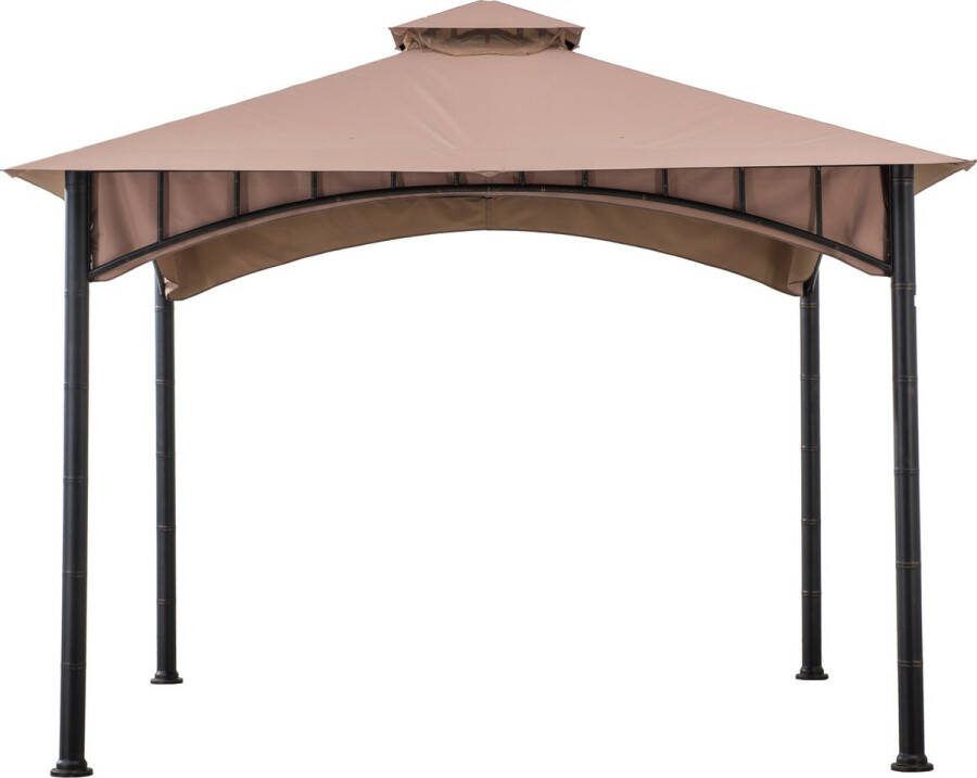 Gazebo luxe partytent tuinpaviljoen bronze bamboo powder-coated stalen frame hip-roof 340 x 340cm