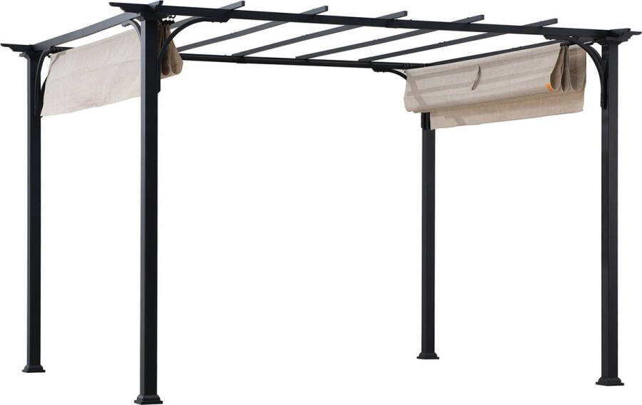 Gazebo Pergola in creme textileen uittrekbaar met stalen powdercoated frame 363x272cm
