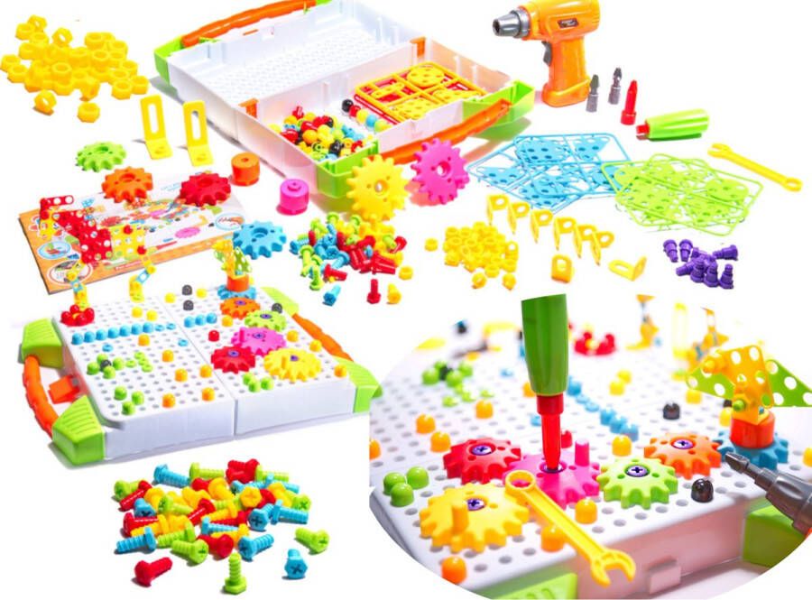 Ikonka 181 delige educatieve constructie bouw puzzel bouw set + speelgoed boormachine en schroeven vanaf 3 jaar