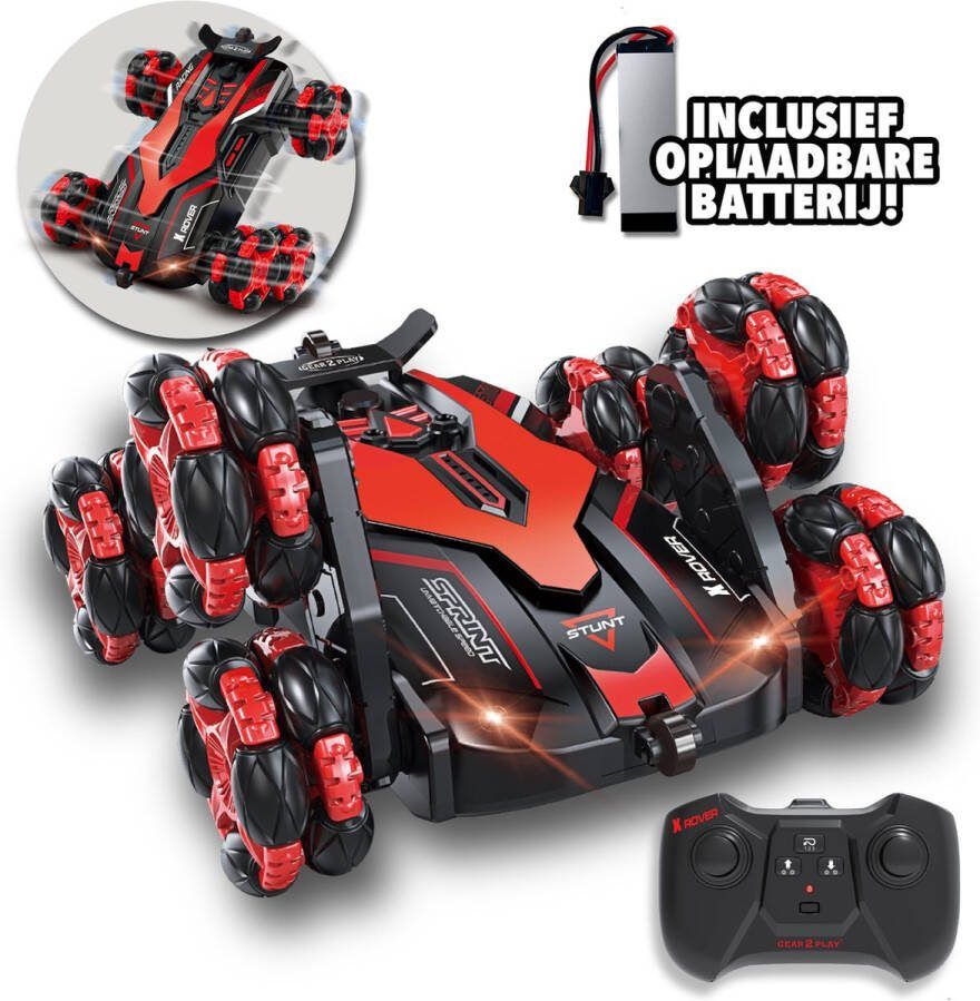 Gear2Play RC X-ROVER 6-wielige Stuntauto Bestuurbare auto RC auto Verlichte koplampen Incl. oplaadbare batterij