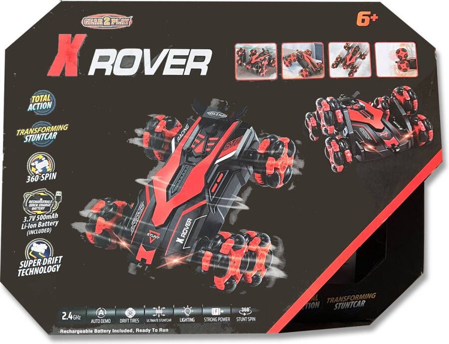 Gear2Play RC X-ROVER 6-wielige Stuntauto Bestuurbare auto RC auto Verlichte koplampen Incl. oplaadbare batterij