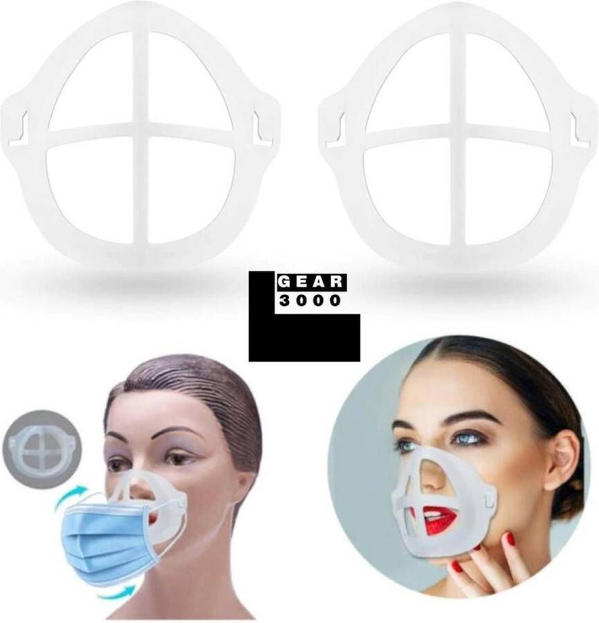 GEAR3000 Bracket 3D voor mondkapje 2 stuks binnenmasker vergemakkelijkt ademhaling beschermt make up lipstick lipgloss herbruikbaar
