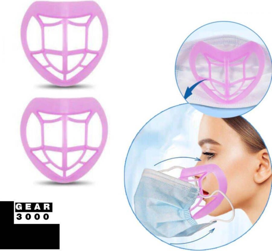 GEAR3000 Bracket 3D voor mondkapje 2 stuks innermask vergemakkelijkt ademhaling beschermt make up herbruikbaar roze