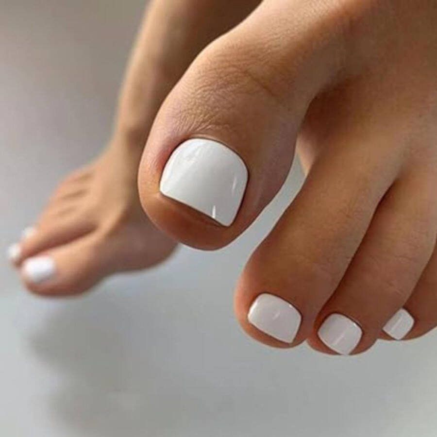 GEAR3000 plaknagels zelfklevende kunstnagels tenen nepnagels tenen press on nails met lijm en nagelvijl 24 stuks wit
