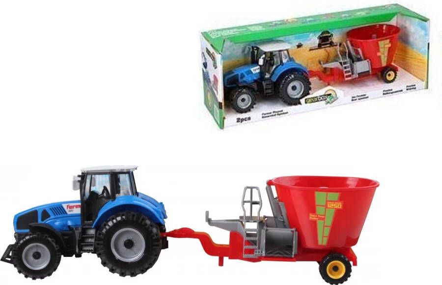 Gearbox Tractor Speelset 2-delig Blauw Rood 46 x 13 x 13 cm